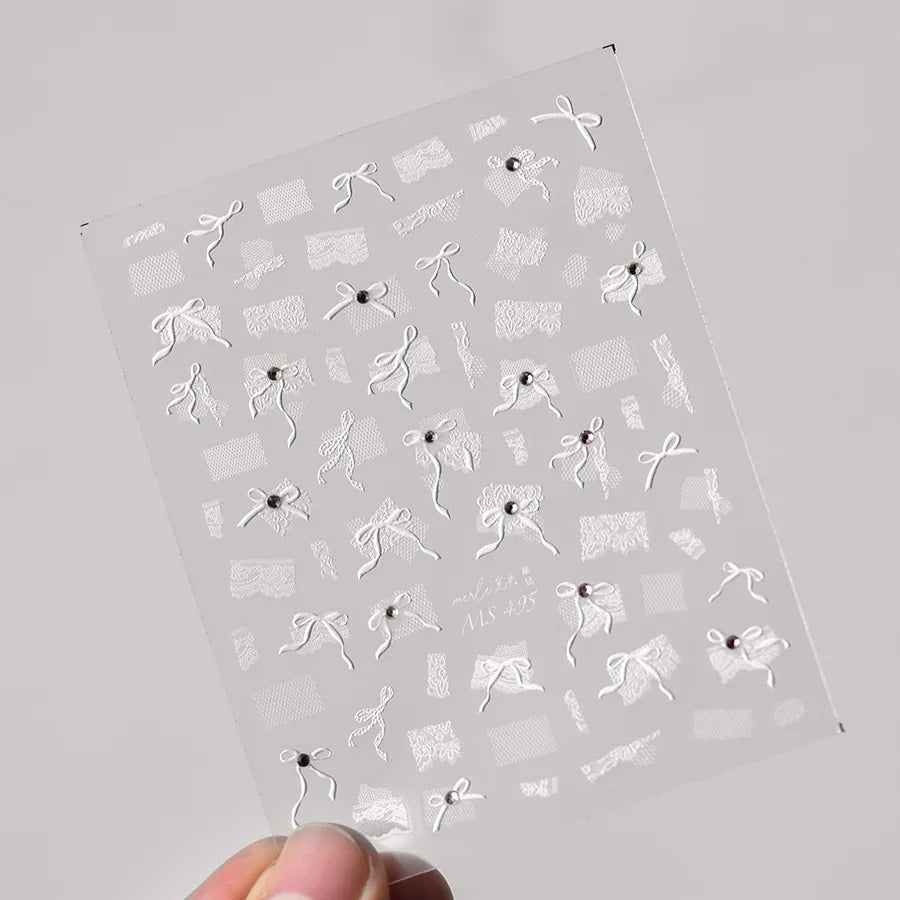 5D Black & White Lace Stripe Nail Art Stickers – Pearl Crystal Diamond Decorative DIY Manicure Design Stickers for Nails
