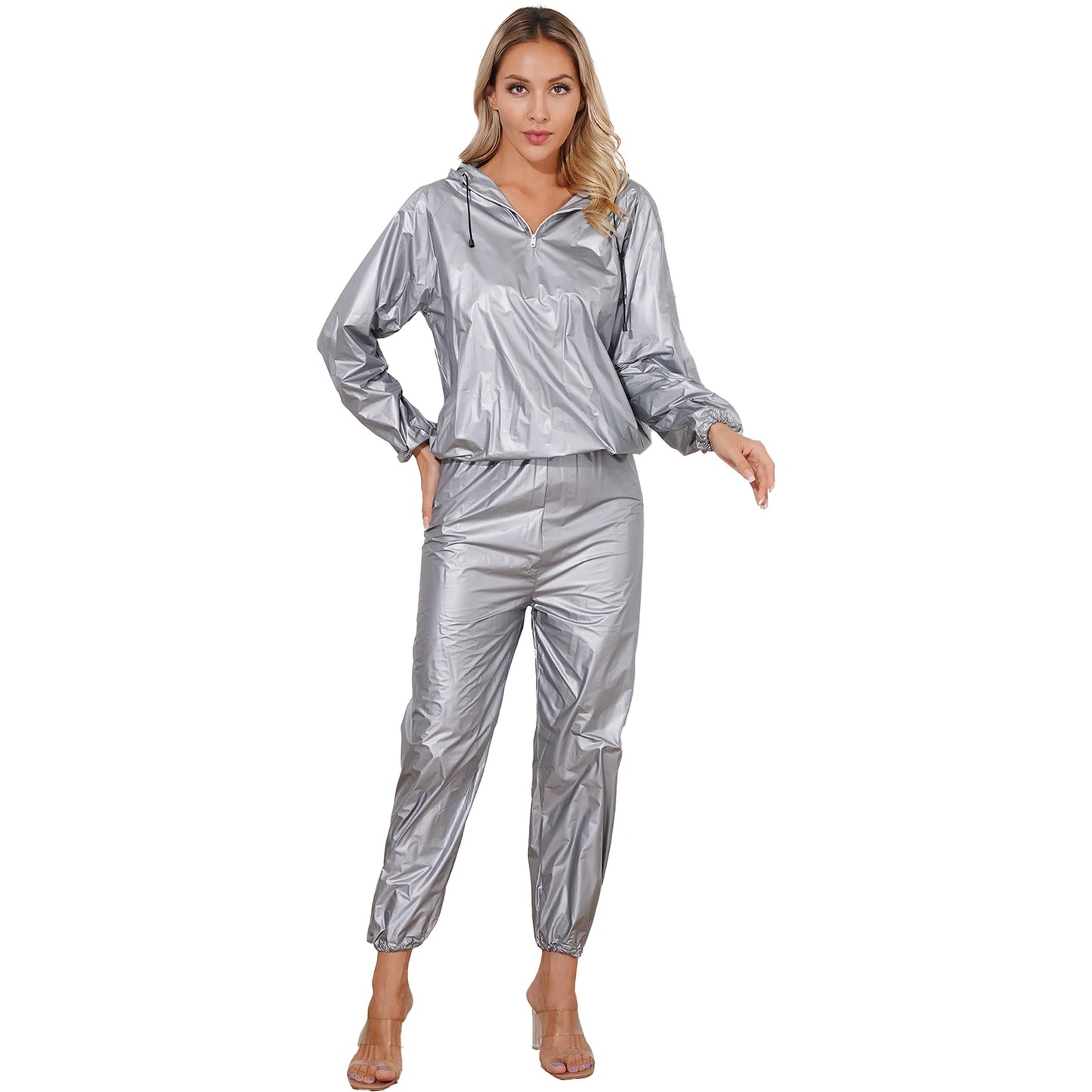 Unisex PVC Sauna Suit β Long Sleeve Top & Elastic Waistband Pants for Men & Women, Slimming Fitness Workout Outfit