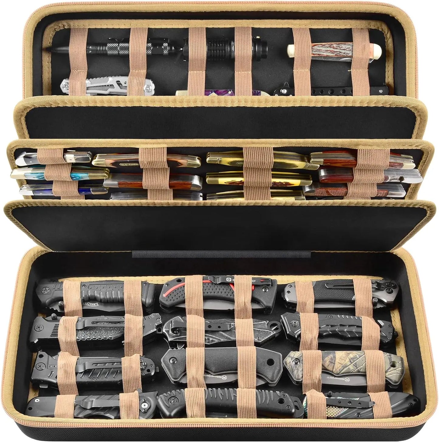 Knife Display Case – Storage Box for 64+ Pocket & Folding Knives, Butterfly Knife Organizer Holder for Collection
