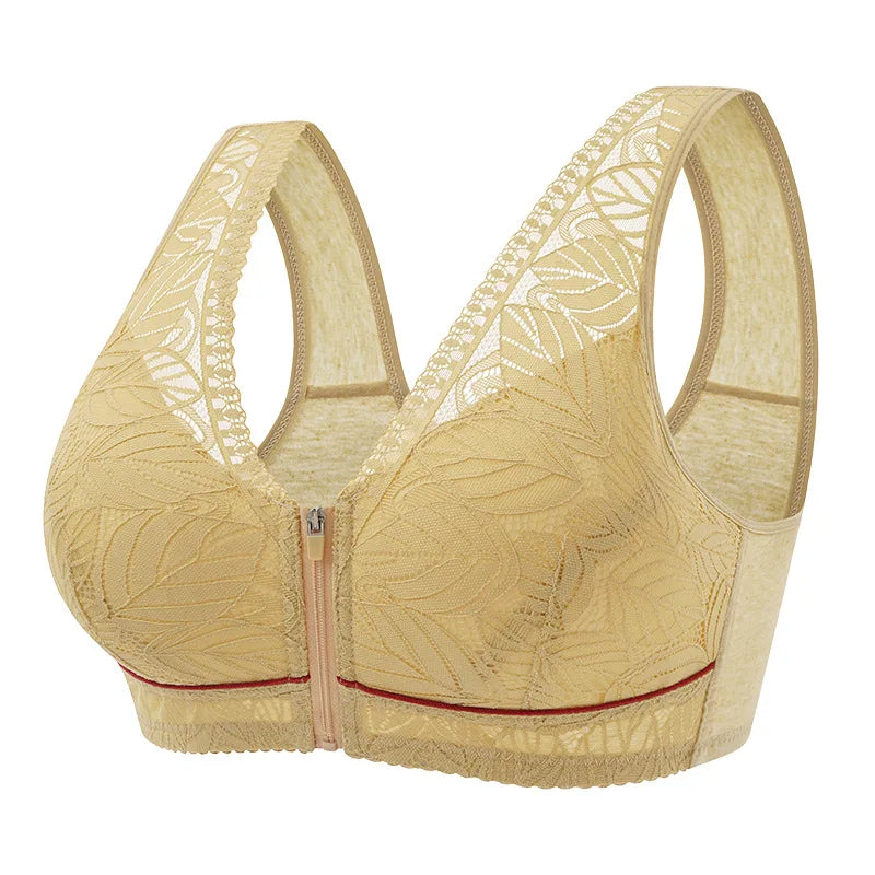 S-6XL Sports Yoga Bra – Cotton Cups, Front Zipper, Breathable Tank Top with Lace, No Steel Ring, Large Size Women's Bra