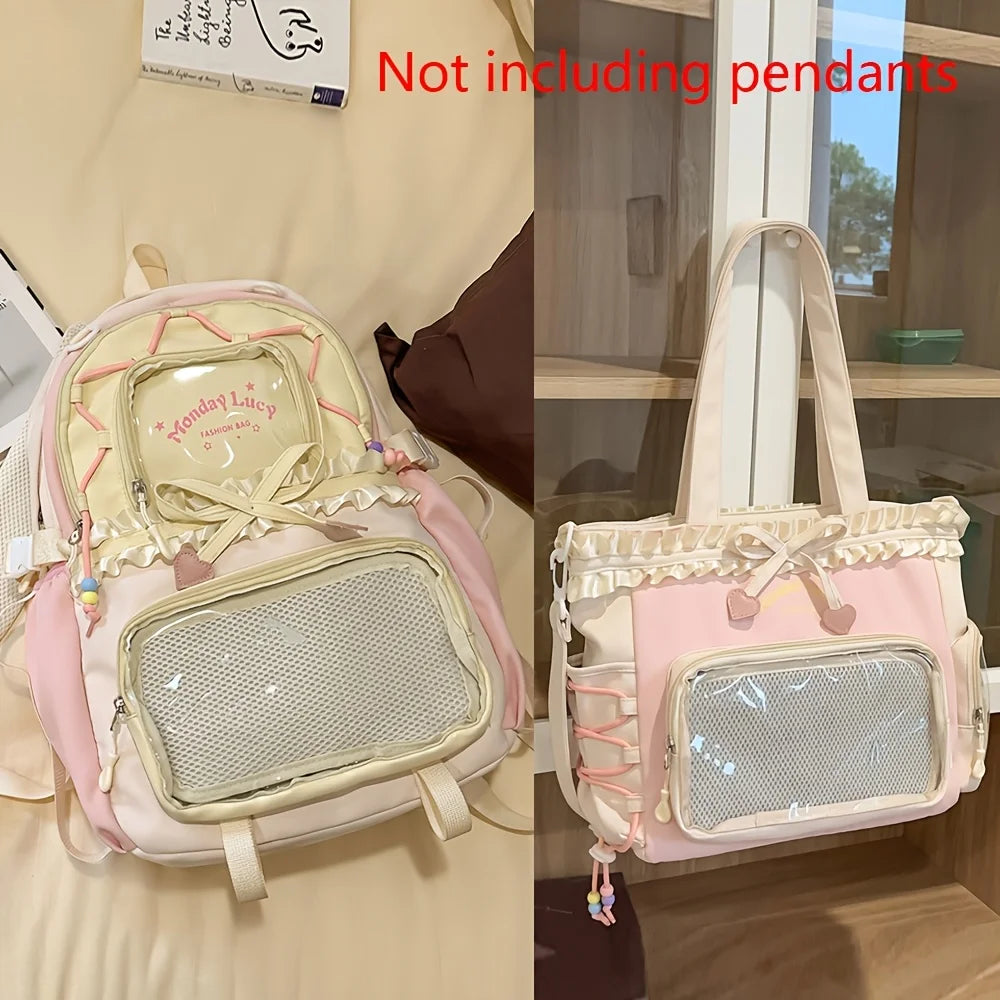 Women’s 2-Piece Backpack Set – Cute Lace Lightweight School Bag, Fashion Back-to-School Bookbag for Girls