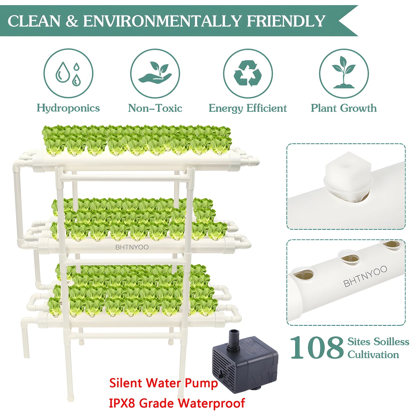 Hydroponics Growing System Kit β 3-Layer 108-Site PVC Pipe Hydroponic Garden for Vegetables & Herbs