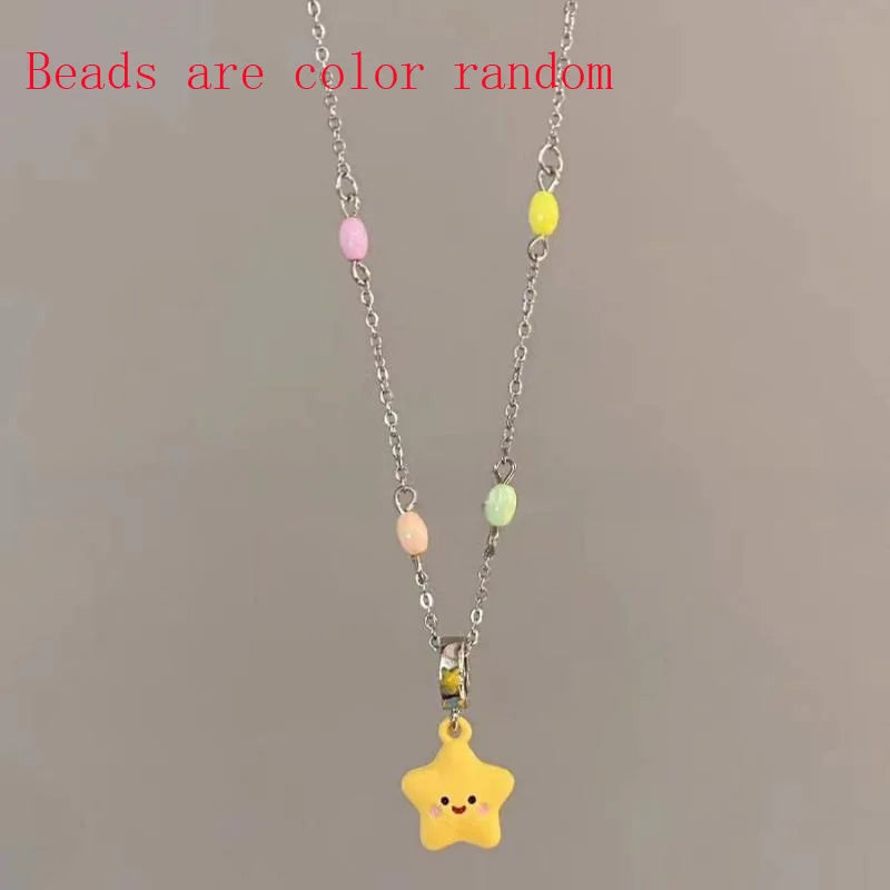 Y2K Colorful Star Beaded Necklace - Cute Dopamine Clavicle Chain Jewelry for Women