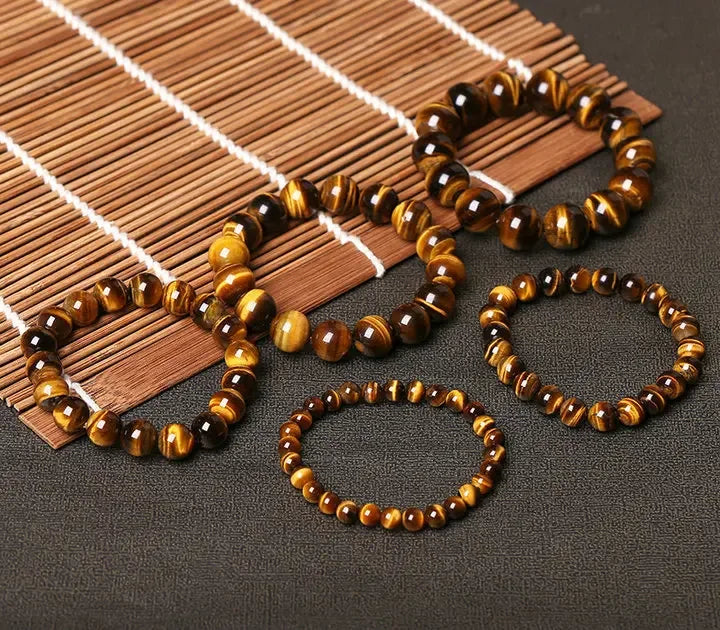 Fashion Tiger Eye Bracelet for Men and Women - Natural Stone Jewelry with Healing Buddha, Elastic Rope Crystal Bead Bracelet for Couples