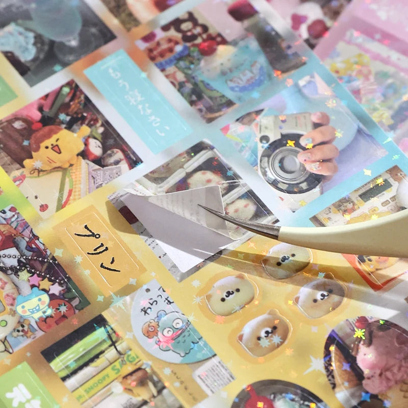 30-Sheet Glitter Die-Cut Sticker Book - Retro Cartoon Scrapbooking and Japanese Stationery Supplies