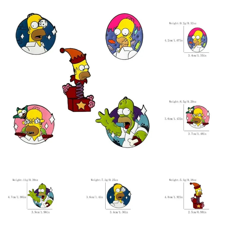 The Simpsons Cartoon Enamel Brooch Set - Funny Anime-Inspired Badges for Halloween Costumes, Christmas, and Birthday Gifts