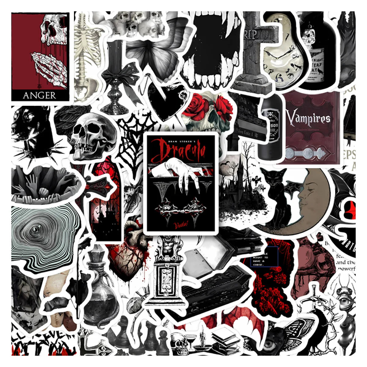 Gothic Vampire Stickers – 50PCS Waterproof Horror-Themed Decals for Scrapbooking, Phones, Luggage & Skateboards