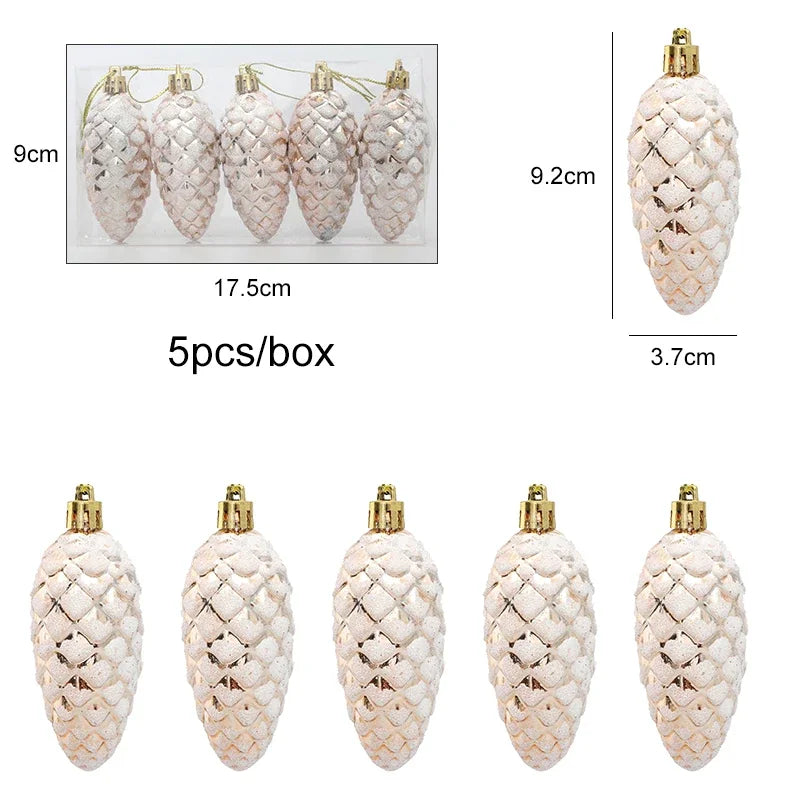 5-Piece Christmas Pine Cone Ball Ornaments – Painted Hanging Pendants for Tree Decoration & Holiday Home Gift