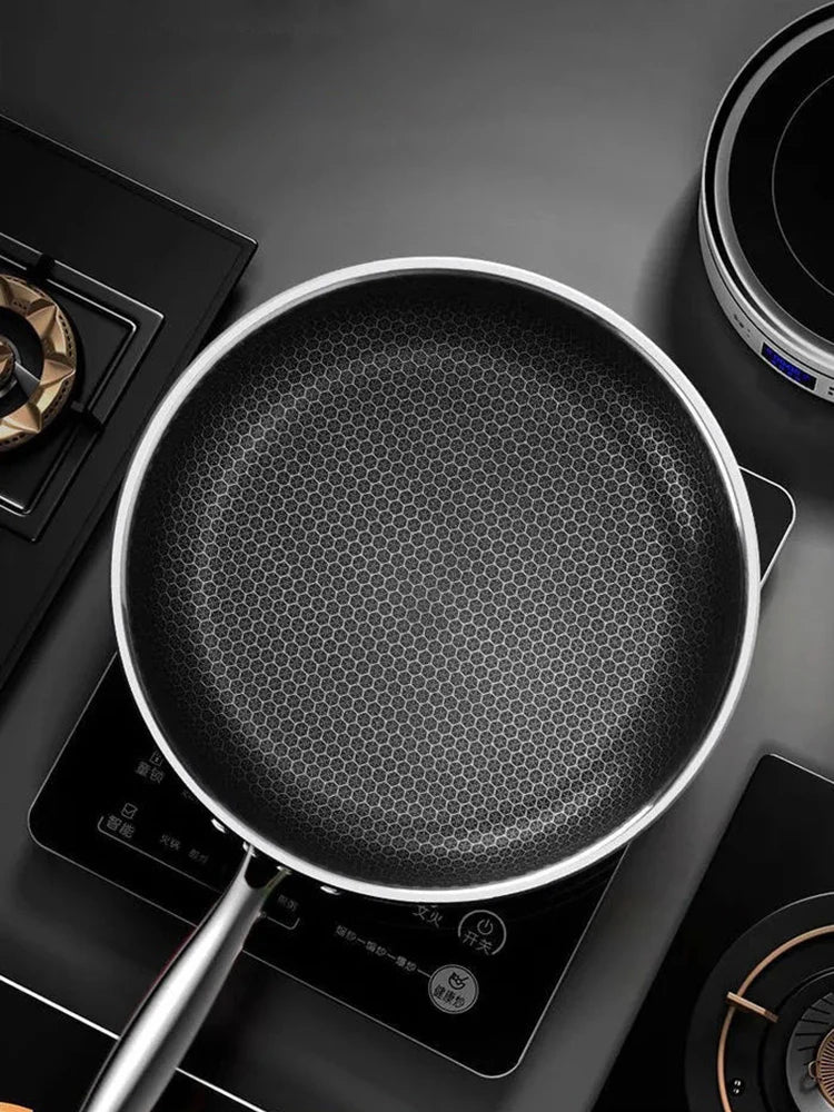 Tri-Ply 316 Stainless Steel Wok Pan with Double-Sided Honeycomb Skillet - Suitable for All Stoves