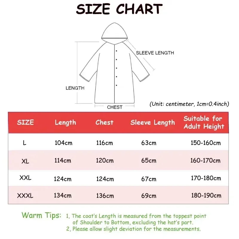 Black Waterproof Hooded Raincoat β Thickened Unisex Rain Poncho for Outdoor Hiking, Fishing & Travel Protection Gear