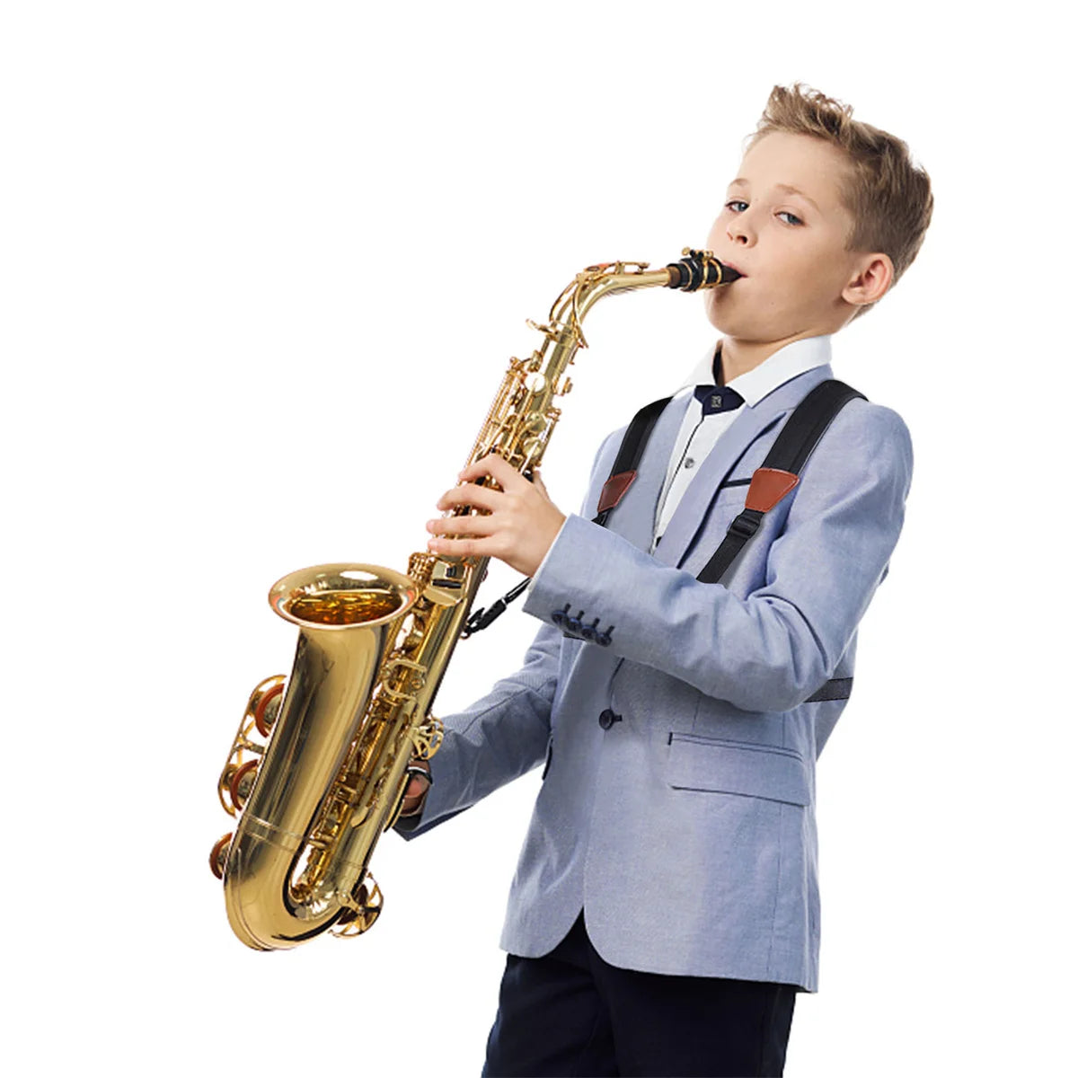 Miwayer Saxophone Strap — Universal Double Shoulder Leather Strap for Alto, Tenor & Soprano Saxophones (Adult & Child)