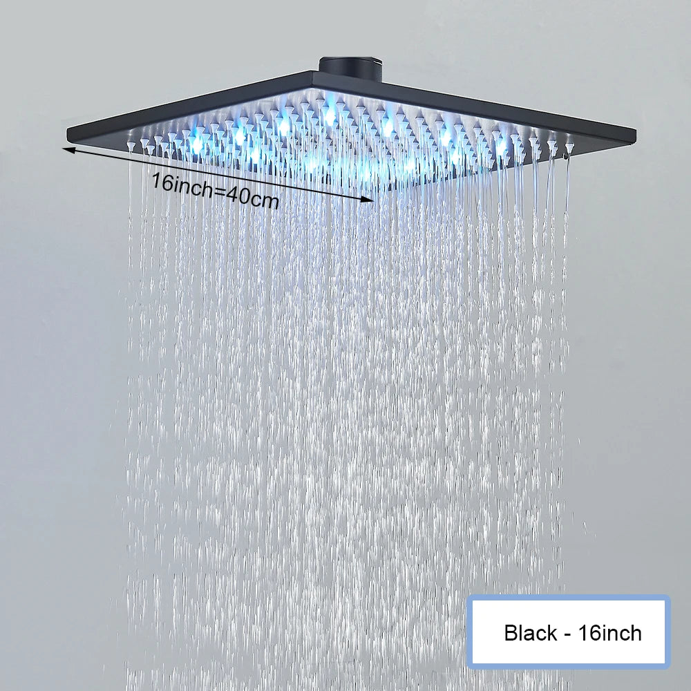 Black Ceiling Mounted LED Rainfall Shower Head β Intelligent Remote Control Concealed Waterfall Tap
