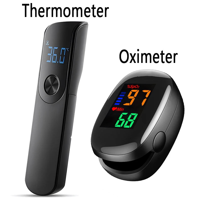 Digital Infrared Forehead Thermometer & Pulse Oximeter - Non-Contact Temperature Monitor with LED Blood Oxygen Detection