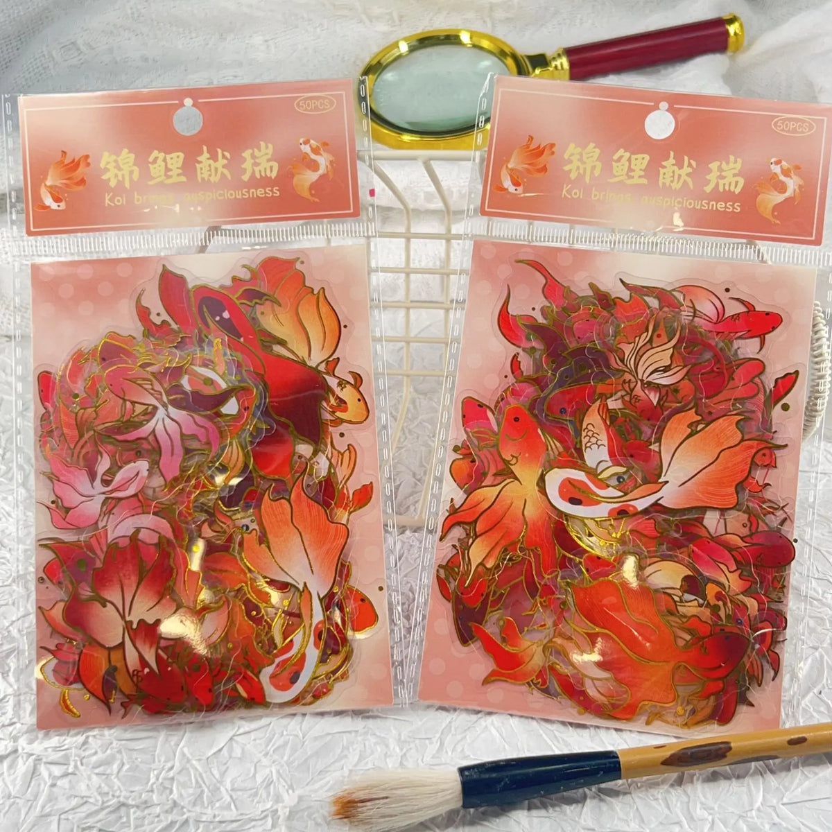 50/100PCS Gold Foil Koi Fish Stickers - Clear Waterproof Cartoon Decals for Phones, Laptops, Helmets & More