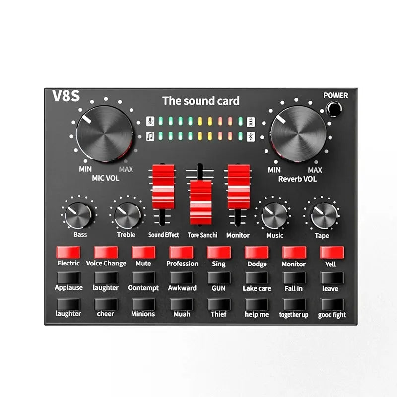 V8S External Sound Card - USB Audio Interface for Mobile & PC Live Streaming, Podcasting & Recording