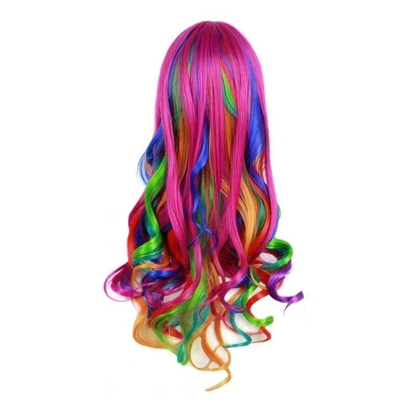 Multi-Color Women's Wig: Halloween Party Clown Anime Harajuku Style Rainbow Curly Synthetic Hair Costume Lolita Wig