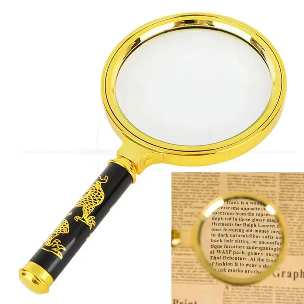 10X Pocket Magnifier with Golden Dragon Handle – 70/80/90mm Handheld Mini Microscope for Jewelry, Reading & Inspection