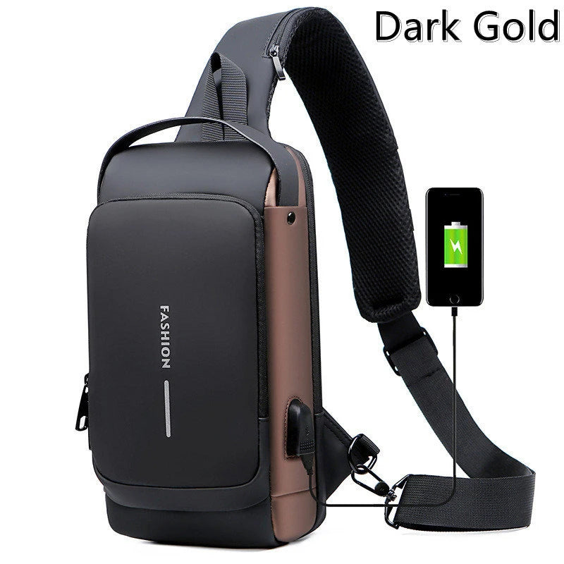 BD1 New Men's Anti-Theft Chest Bag – USB Rechargeable Crossbody Sports & School Shoulder Bag