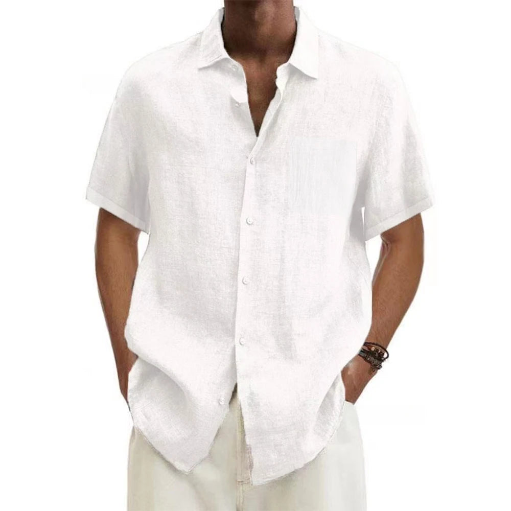 Men's Cotton Long Sleeve Shirt - Slim Fit Casual Button-Up Shirt with Roll-Up Cuffs