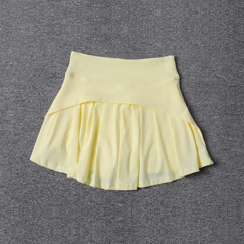2024 Summer Women’s Anti-Glare Pleated Skirt – High Waist Ice Sports Short A-Line Half Skirt with Elastic Waist
