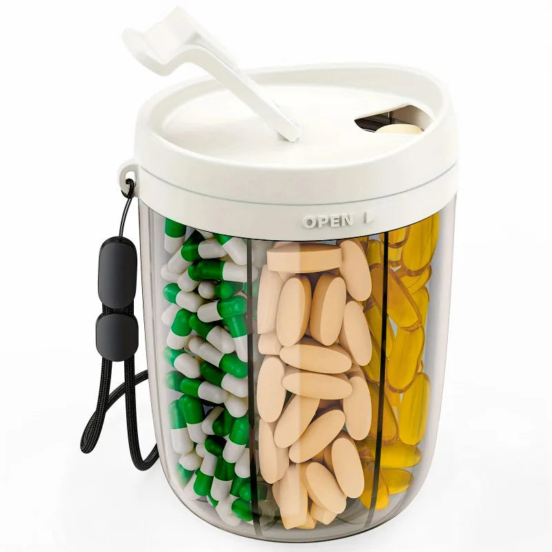 6-Grid Large Pill Organizer β Travel Supplement Case for Vitamins, Pills, and Capsules with Straw Container
