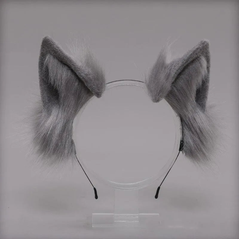 Plush Cat Ears Headband & Tail Set - Realistic Lolita Cosplay Accessories, Handmade Animal Ears for Halloween & Kawaii Costumes