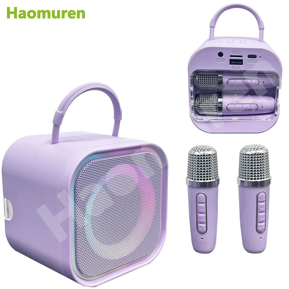 Haomuren Mini Karaoke Machine for Kids – Portable Bluetooth Speaker with 2 Mics, All-in-One Home Party Toy & Gift for Girls
