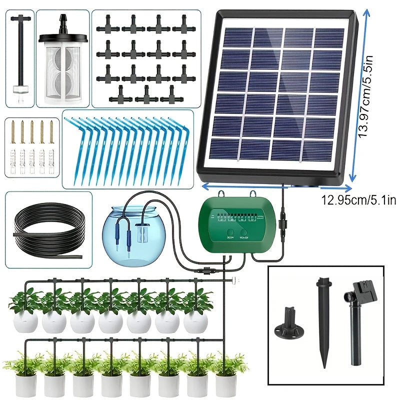 Solar Drip Irrigation System Kit โ Automatic DIY Garden Watering Timer with Display Screen for Plants & Travel Use