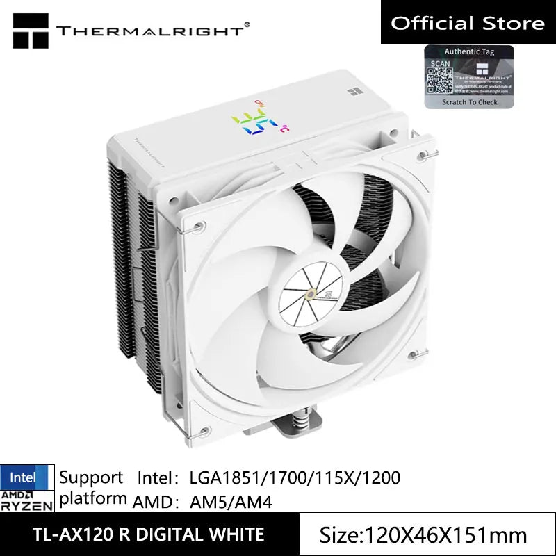 Thermalright AX120-R ARGB CPU Cooler with Digital Display – 4 Heat Pipe PWM Radiator for Intel LGA1851/1700 & AMD AM5