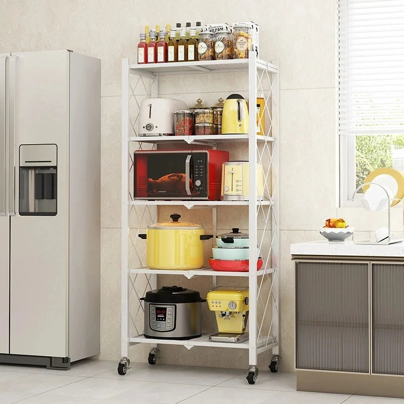 Foldable Large Iron Frame Storage Shelves – Installation-Free Standing Metal Shelving Unit for Kitchen