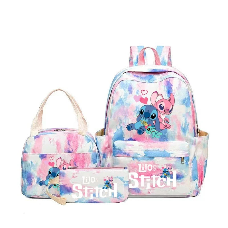 3pcs Stitch Large Capacity Backpack Set – Cartoon Schoolbag with Lunch Bag & Pencil Case for Kids & Girls