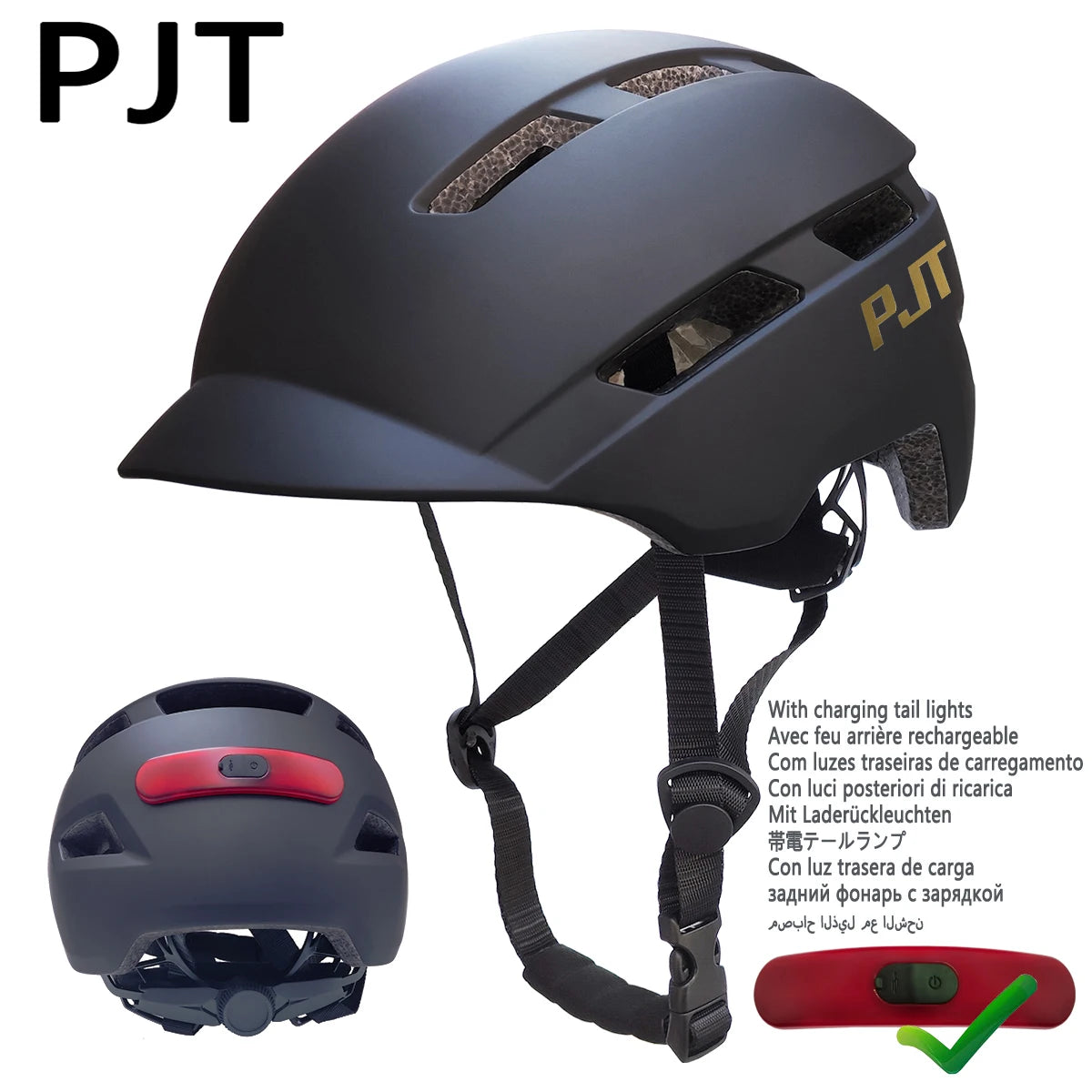 PJT New Cycling Helmet - In-Mold Mountain & Road Bike Helmet with USB Rechargeable Tail Light, Sports Safety MTB Helmet