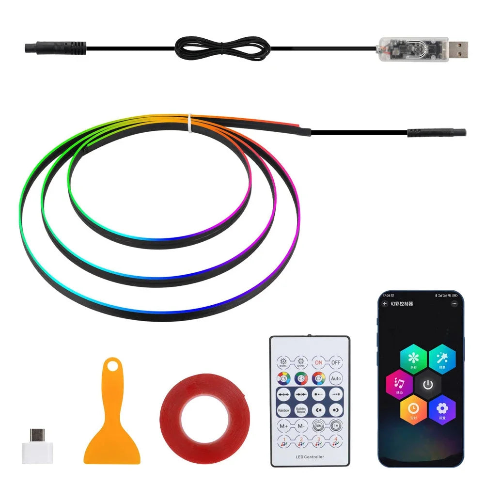 Universal Car LED Ambient Light Strip - RGB Interior Atmosphere Lights with USB, APP & Remote Control