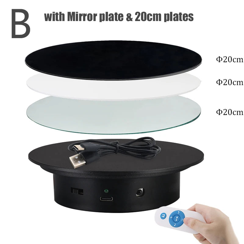 BFOLLOW 20/30/40cm Remote Control Electric Turntable – 360° Rotating Rechargeable Mirror Display Stand for Photography & Video
