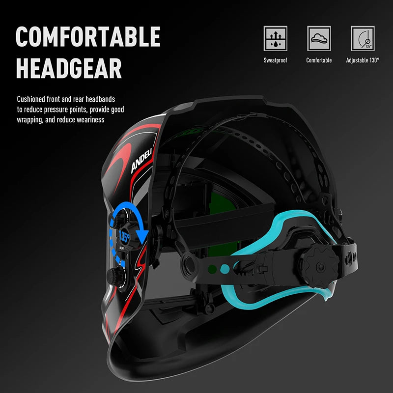 ANDELI Auto Darkening Welding Helmet - Panoramic 180° Large Viewing with Side View - True Color Solar Powered Welding Mask