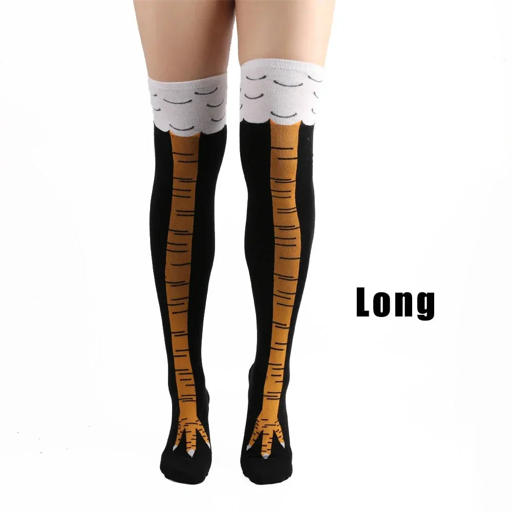 Men's 3D Chicken Print Socks - Funny Cartoon Thigh-High Cotton Cosplay Socks