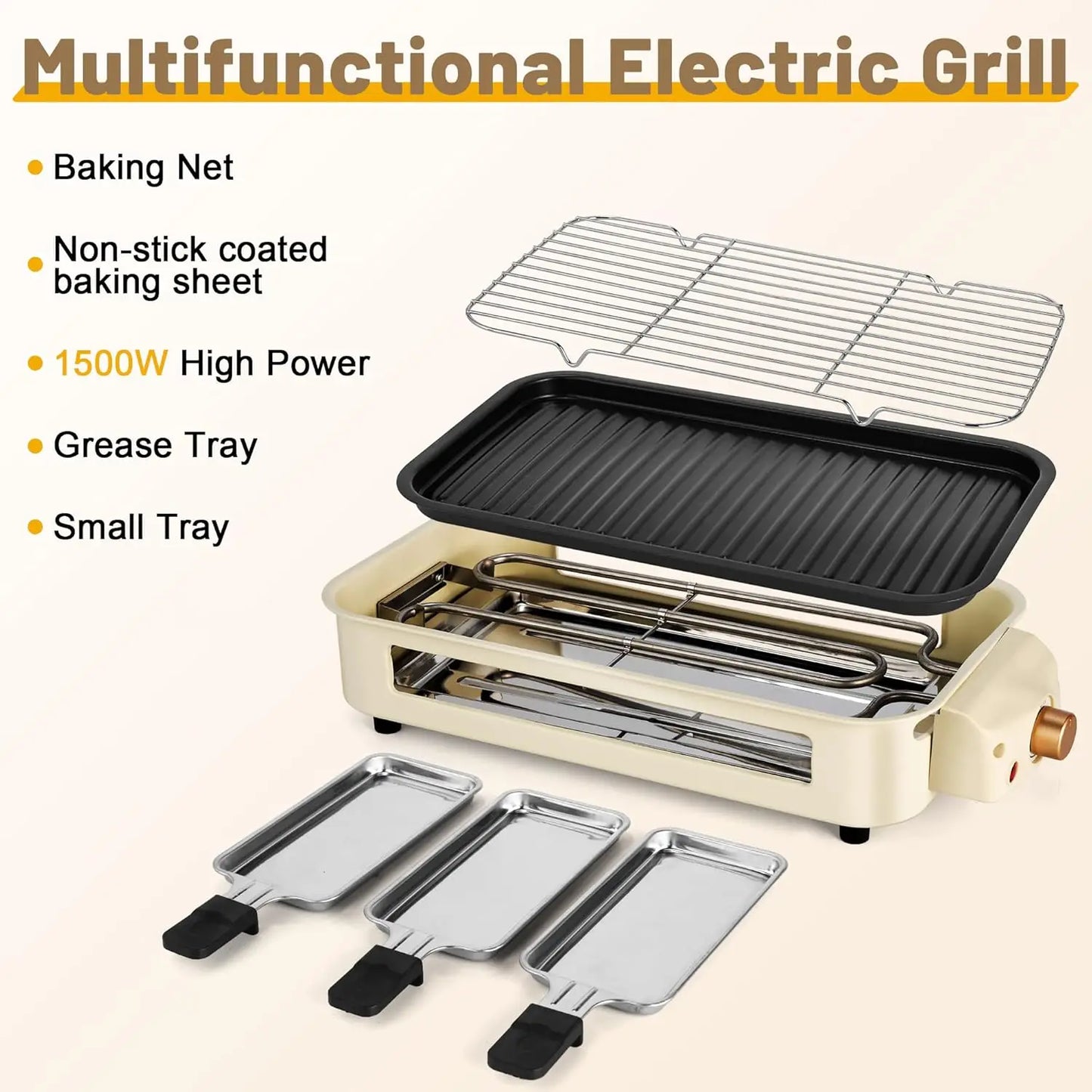Electric Smoke-Free Indoor BBQ Grill — Portable Non-Stick Grill with Detachable Board & Adjustable Temperature
