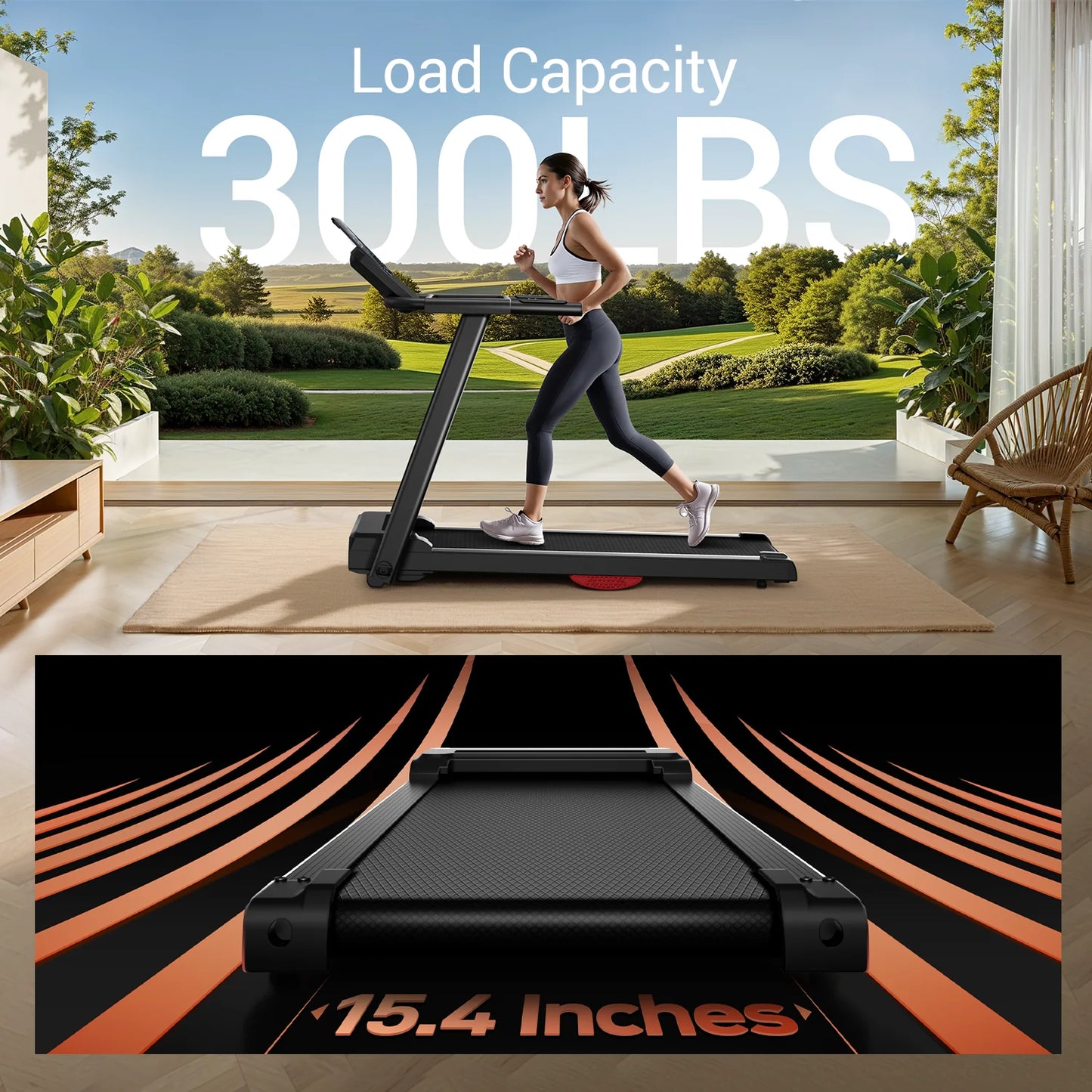 3.0HP Brushless Foldable Treadmill β 300LB Capacity, HR Monitor, Dual Shock Absorption, Quiet Design with Cup/Phone Holder