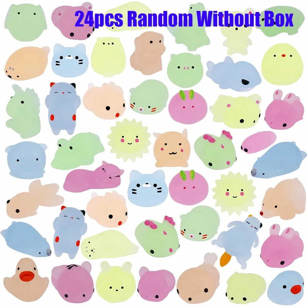 12/36PCS Kawaii Animal Squishy Toys – Glow in the Dark Mochi Stress Relief Squishies for Kids Party Favors & Sensory Play