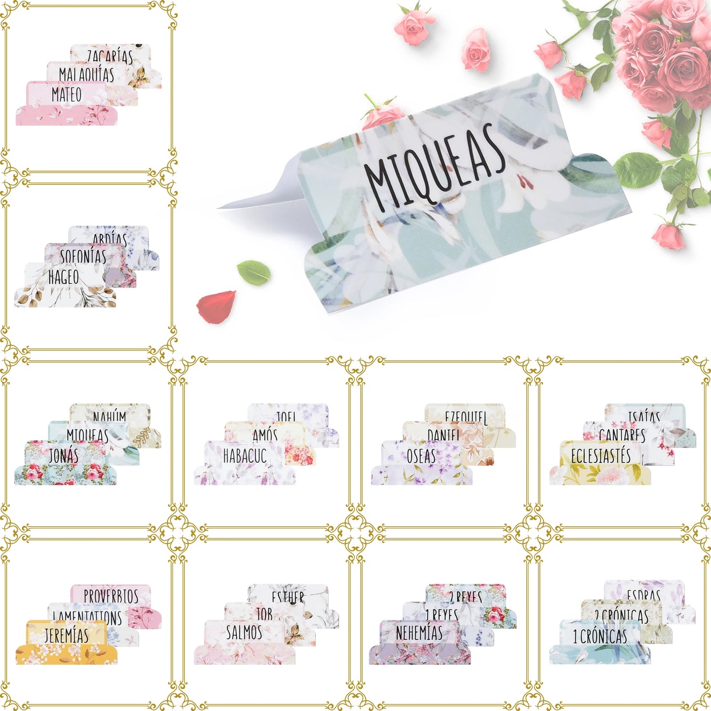 Spanish Bible Tabs - Large Print, Easy-to-Read Tabs for Women - 80 Total Bible Index Tabs