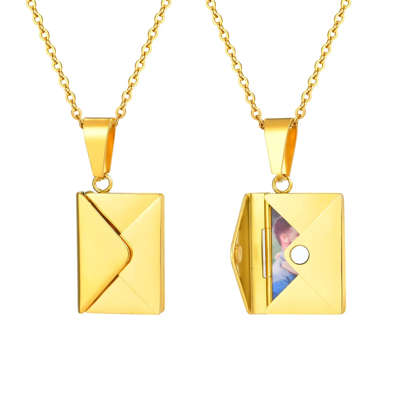 Vnox Custom Envelope Photo Necklace – Stainless Steel Personalized Pendant for Women & Girls