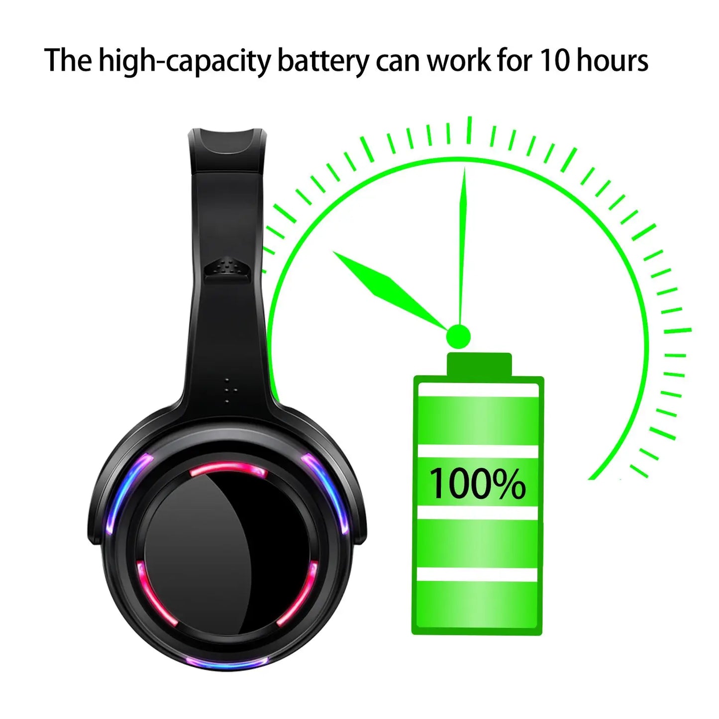 LED Flashing Wireless Headphones - RF Silent Disco Headset for DJ, Club & Party Events
