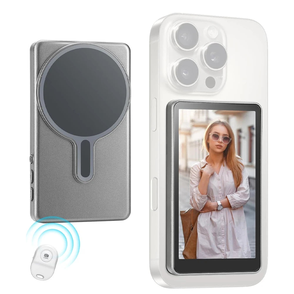 Wireless Selfie Monitor Screen - Magnetic Rear Camera Display for iPhone Android Vlog & Live Streaming