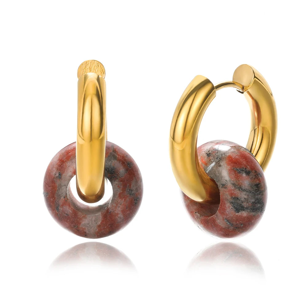 Leopard Bead Opal Stainless Steel Hoop Earrings — Gold Color, Anti-Fading Wedding & Prom Jewelry for Women, Gift Accessory