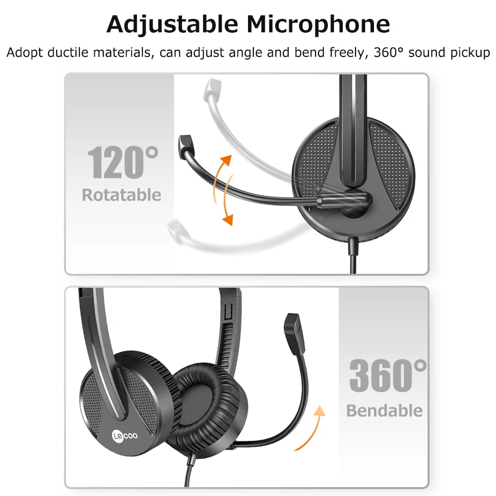Lenovo Lecoo HT106 Wired Headset – 3.5mm Head-Mounted with Adjustable Mic for Calls, Online Teaching & Web Conferences