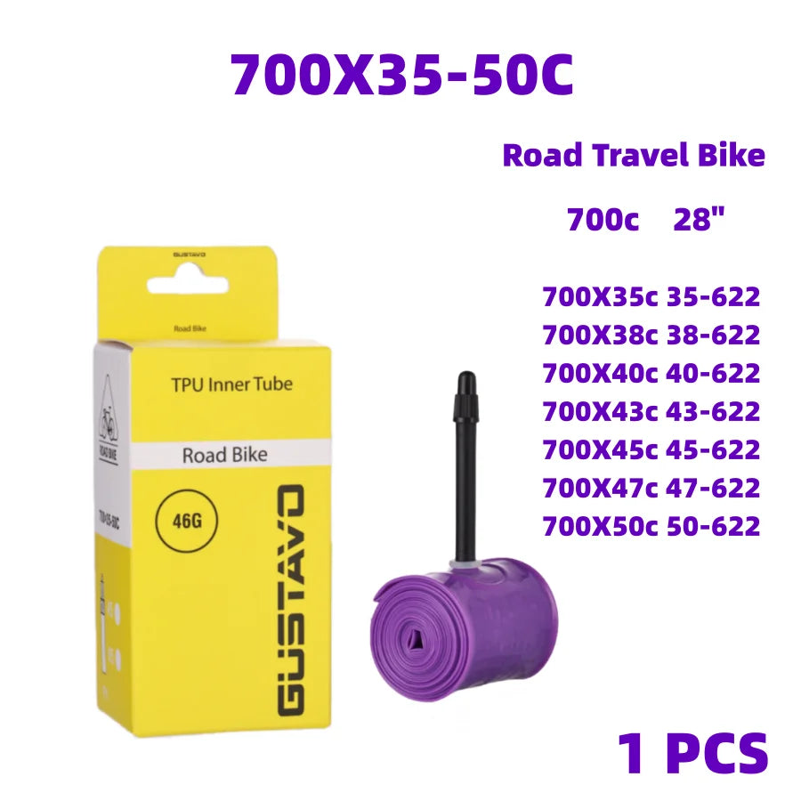 GUSTAVO Gravel Road Bike Inner Tube — 700x35/50C TPU Tire with 45mm/65mm French Valve