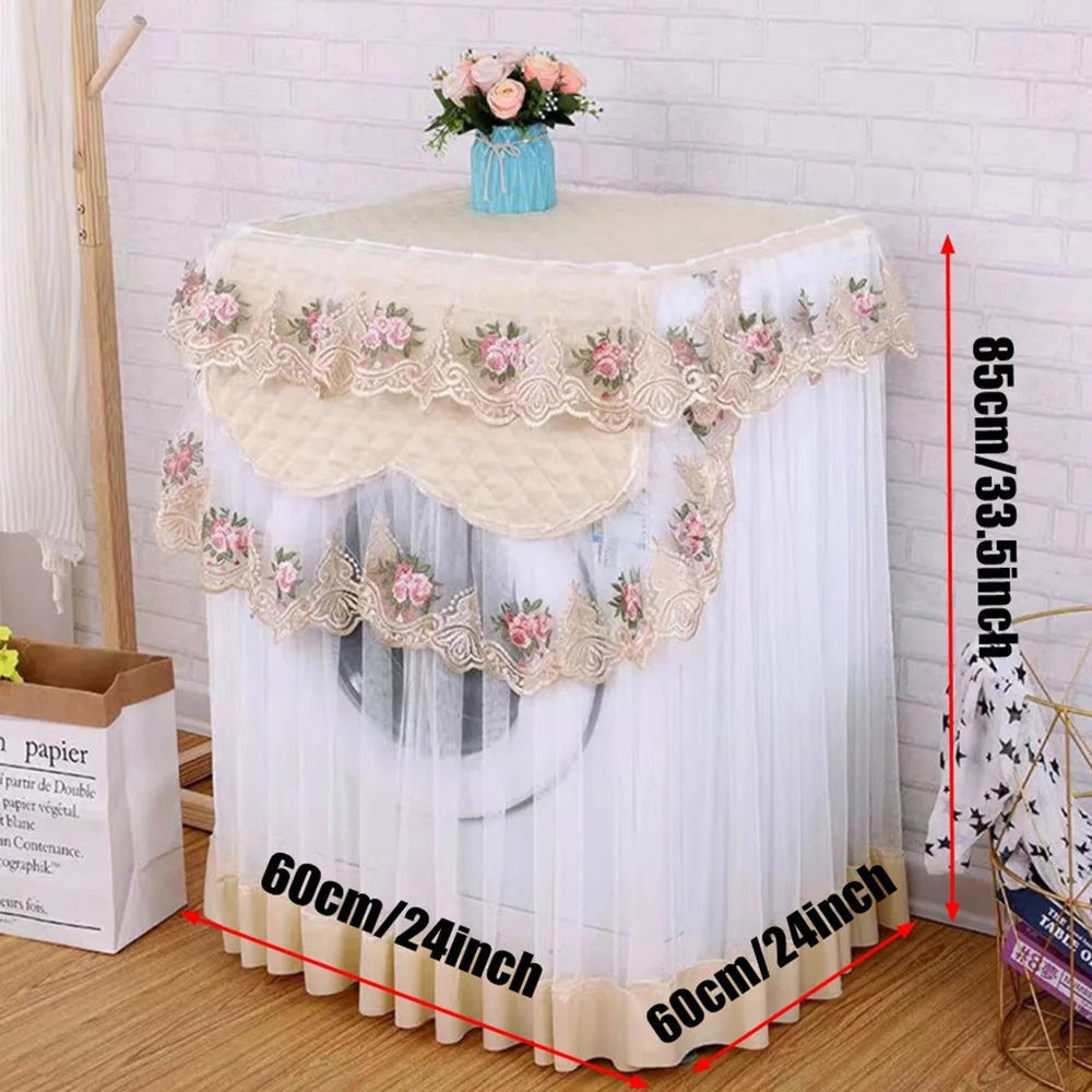 Romantic Lace Washing Machine Cover - Dustproof Dryer Dust Cover with Embroidery Floral Design - Home Decor Protector for Washing Machine