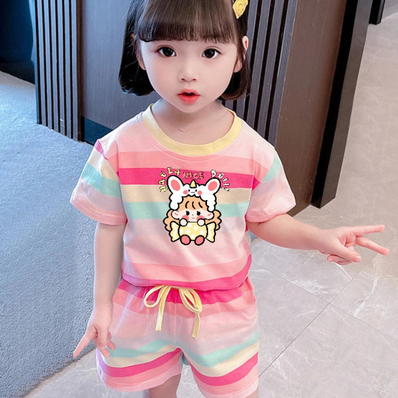 Cute Hello Kitty Summer Clothing Set for Baby Girls - T-Shirt & Elastic Waist Shorts Outfit
