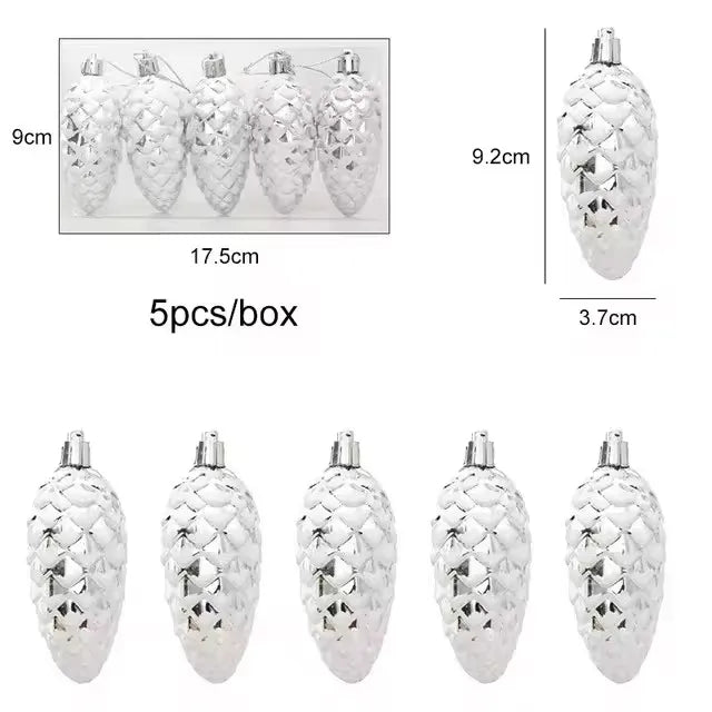 5-Piece Christmas Pine Cone Ball Ornaments 2024/2025 – Painted Hanging Pendants for Tree Decoration & Holiday Home Gift