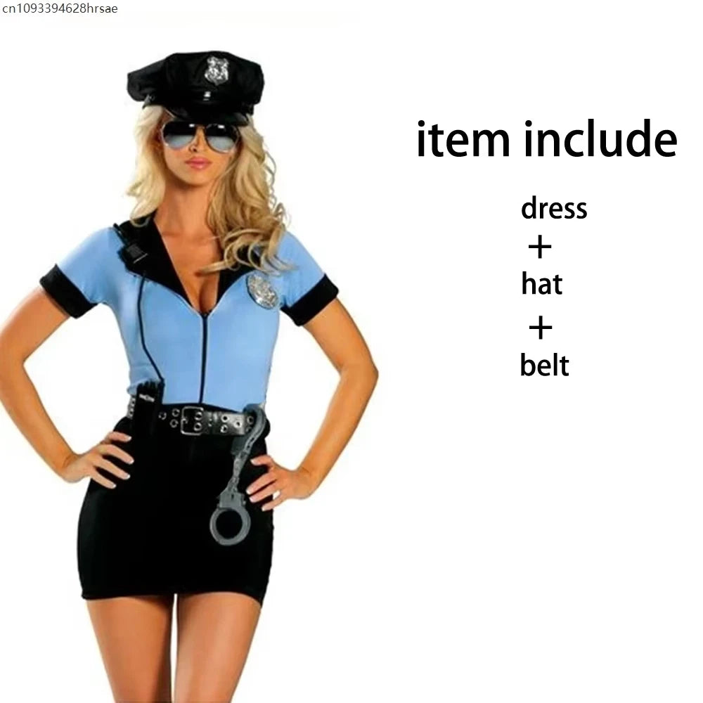 Women's Police Officer Costume - Halloween Carnival Uniform & Cop Lingerie Set